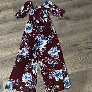 Xtraordinary Burgundy and Blue Floral Dress